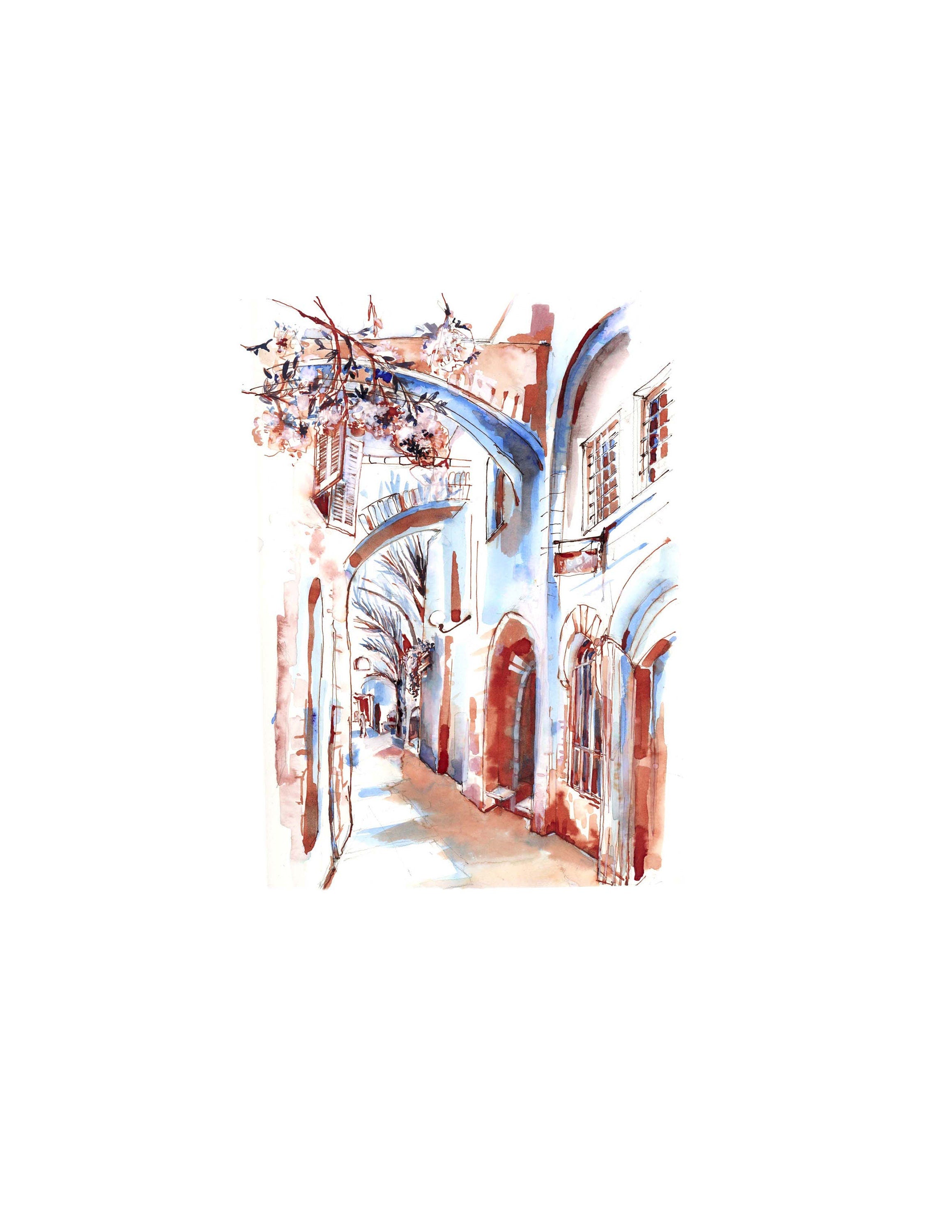 Jerusalem Arches, Old City of Jerusalem, Jewish Art, Watercolor Print