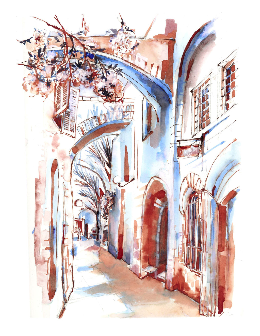 Jerusalem Arches, Old City of Jerusalem, Jewish Art, Watercolor Print