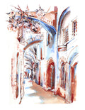 Jerusalem Arches, Old City of Jerusalem, Jewish Art, Watercolor Print
