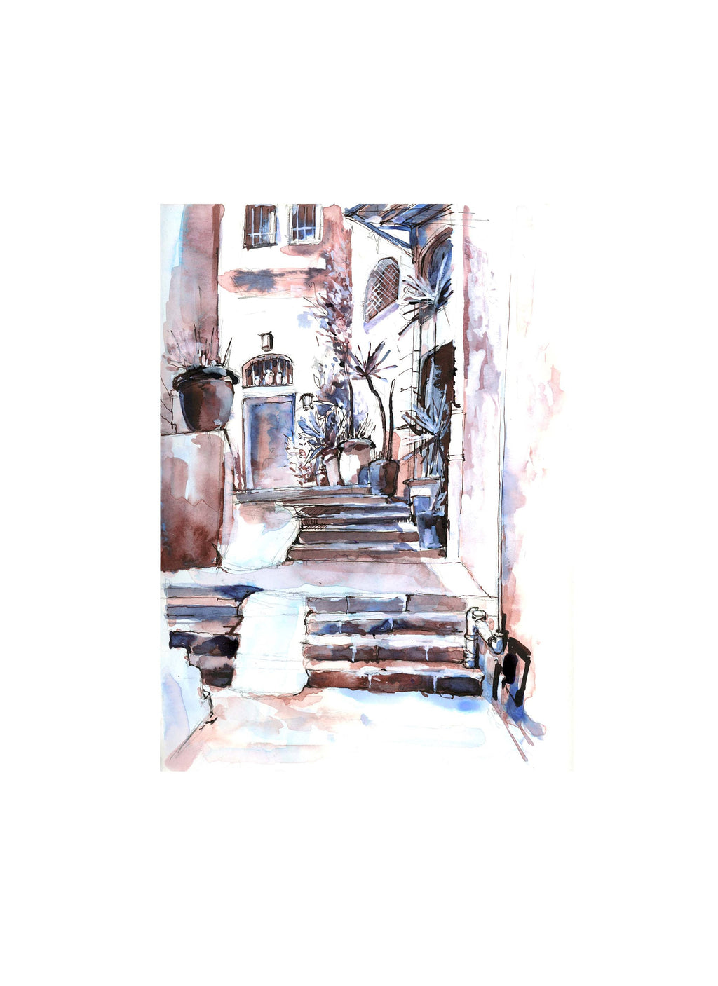 Jerusalem Art Print, Jewish Watercolor Wall Art, Old City Steps