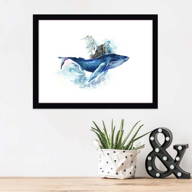 Whale Watercolor Art Print: Nautical Nursery Decor