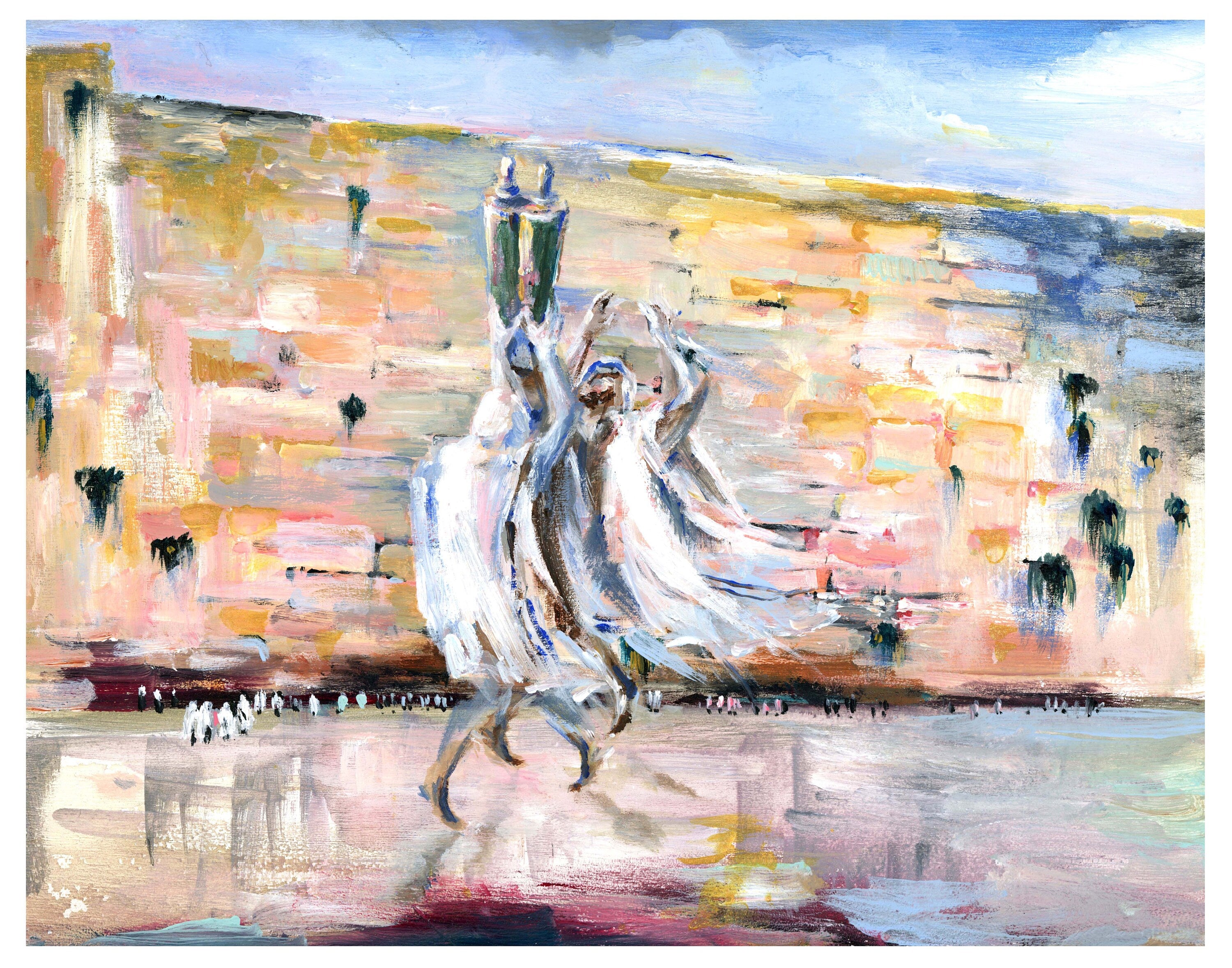 Kotel Dance, Canvas Art Print, Jewish Themed Wall Decor, Joy at the Kotel