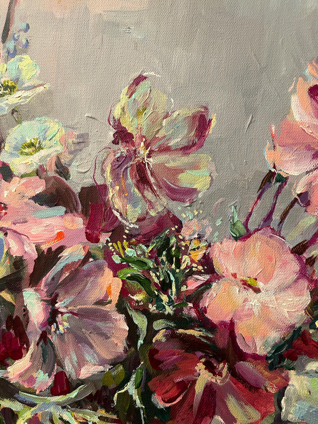 Lime and Garnet Blooms, Original Painting, Acrylic on Canvas