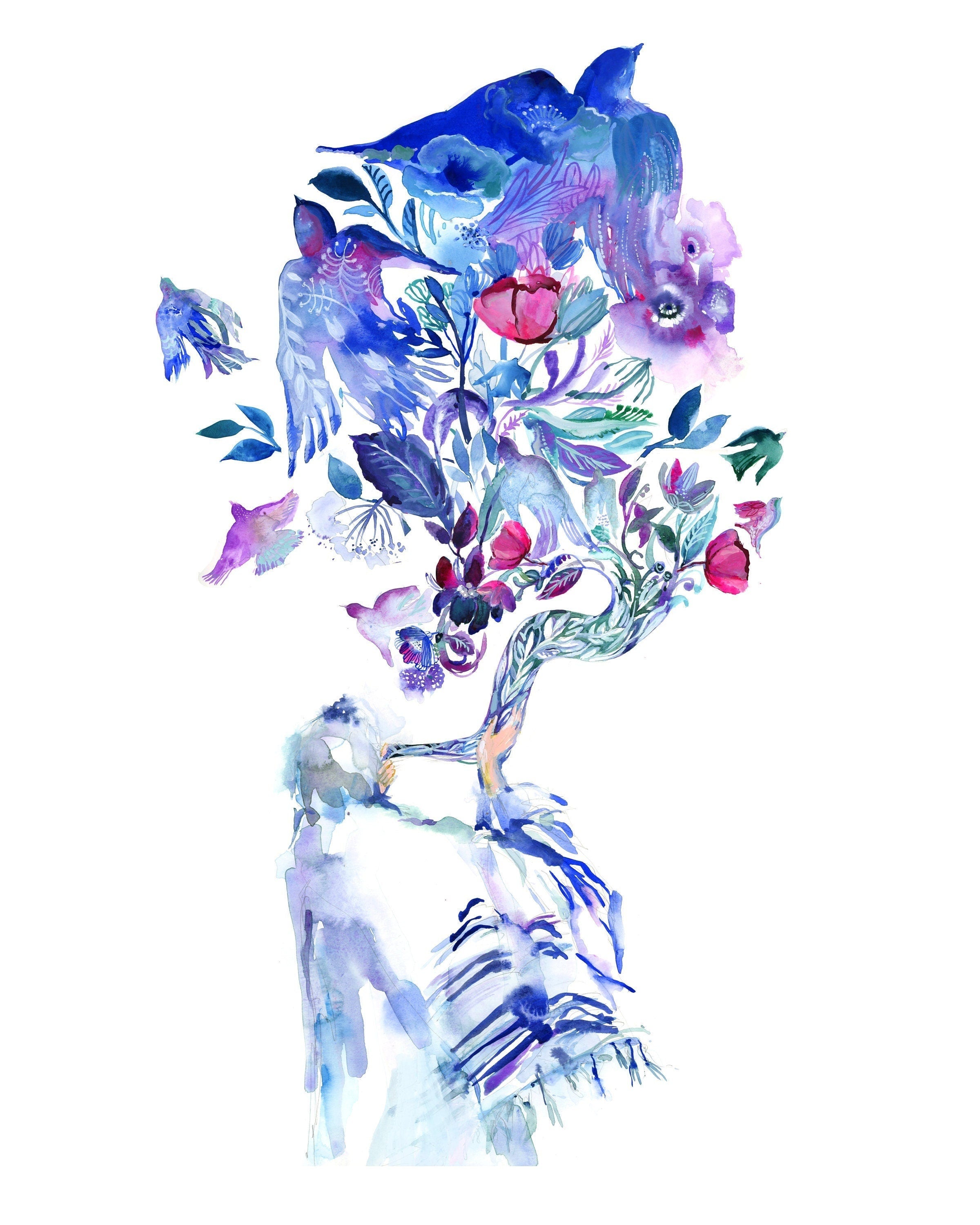 The Sound of Shofar, Watercolor Art Print, Blue Jewish Wall Decor, Jewish New Year, Rosh Hashana