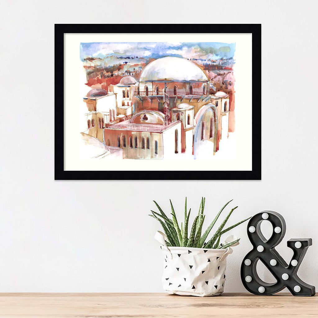 Hurva Synagogue Art Print: Old Jerusalem Watercolor
