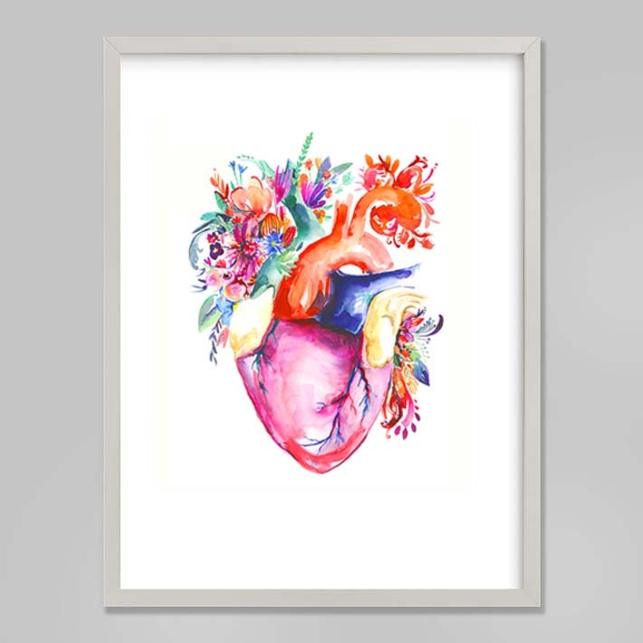 Anatomical Heart Art Print: Watercolor Illustration, Medical Decor