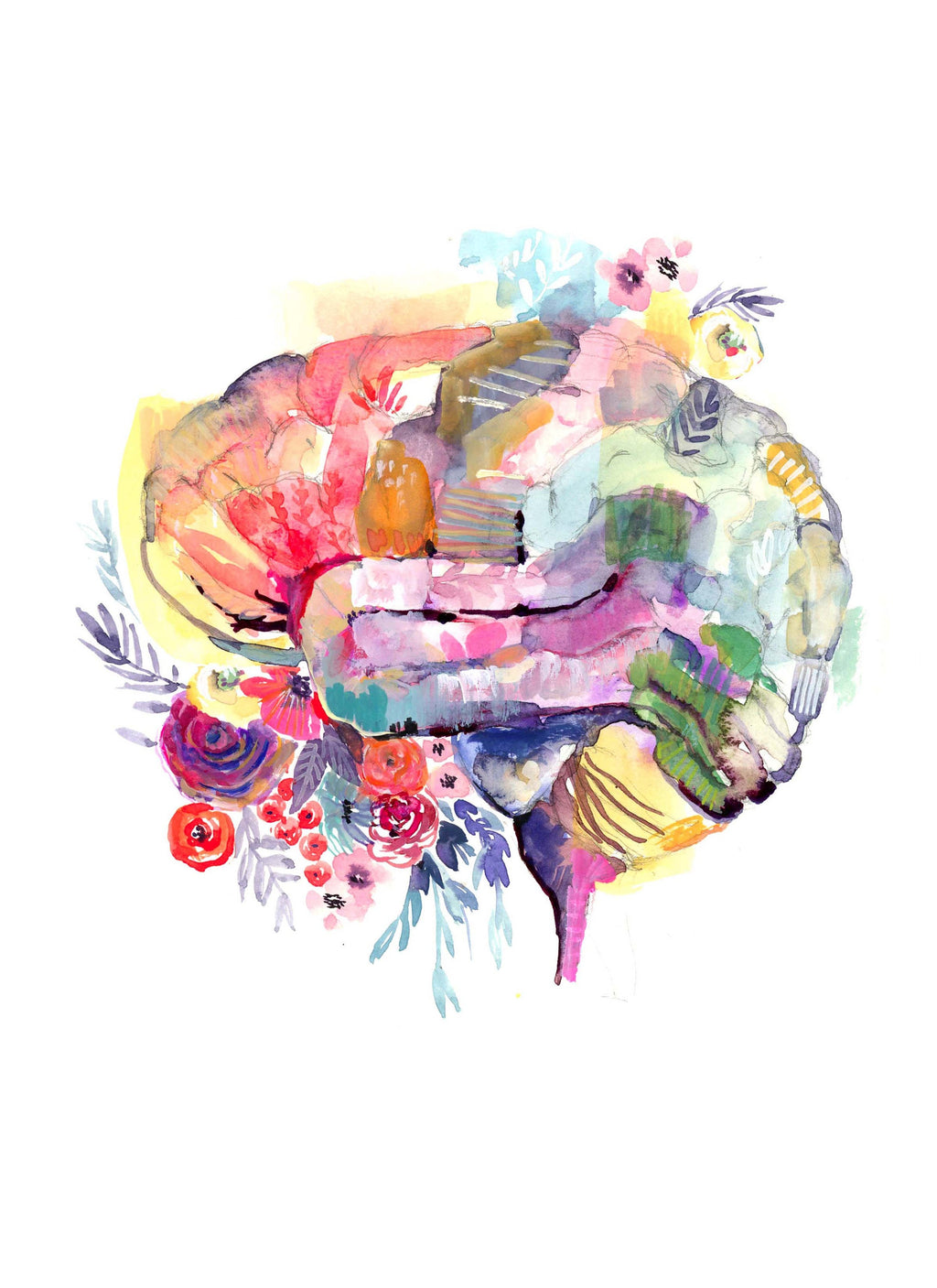 Mysterious Brain, Watercolor illustration. Anatomical interpretation Brain Art Print