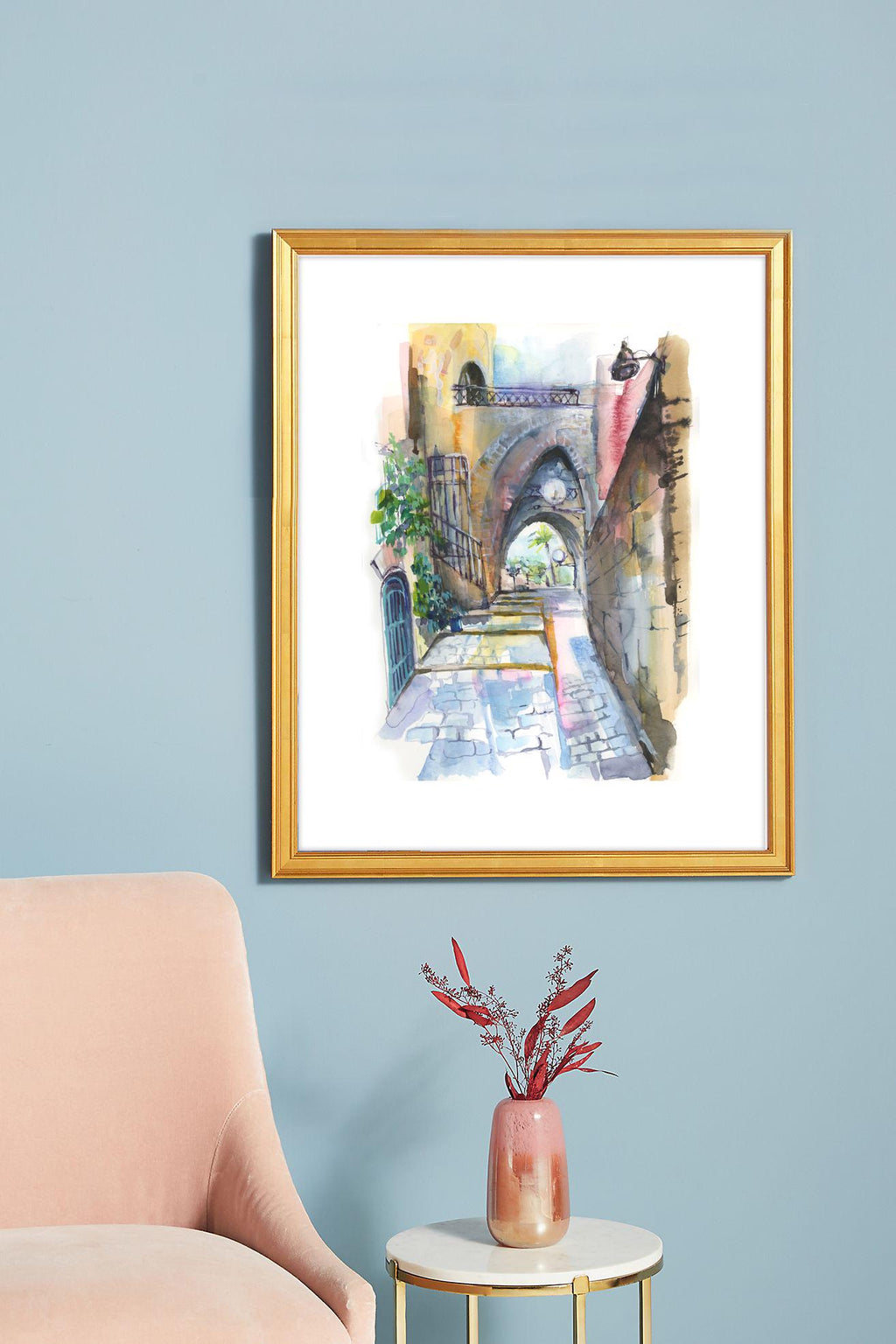 Old Jaffa Watercolor Print: Signed Jewish Art, Israel, Not Framed