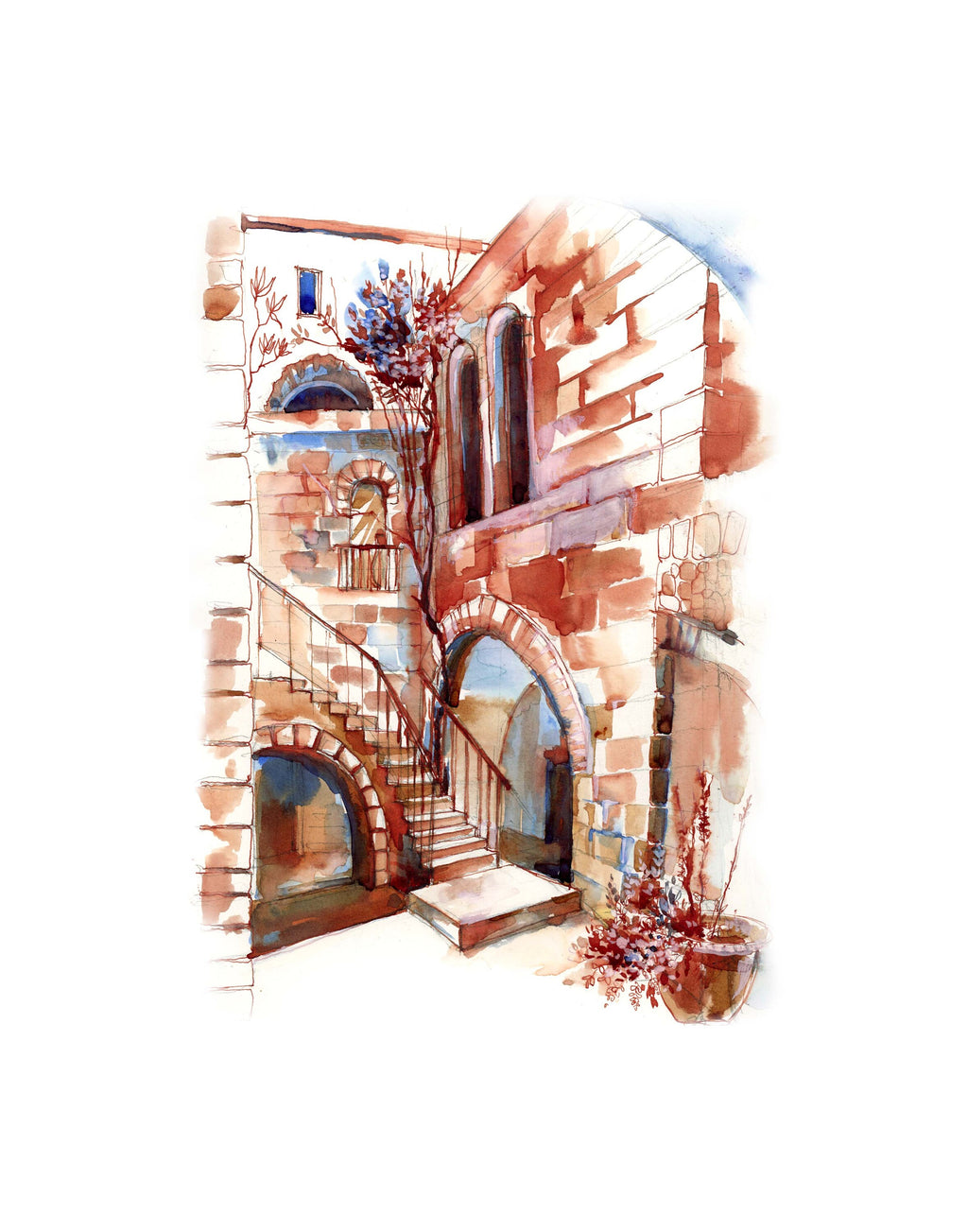 Jerusalem, Corner in the Old City, Jewish Art, Watercolor Print