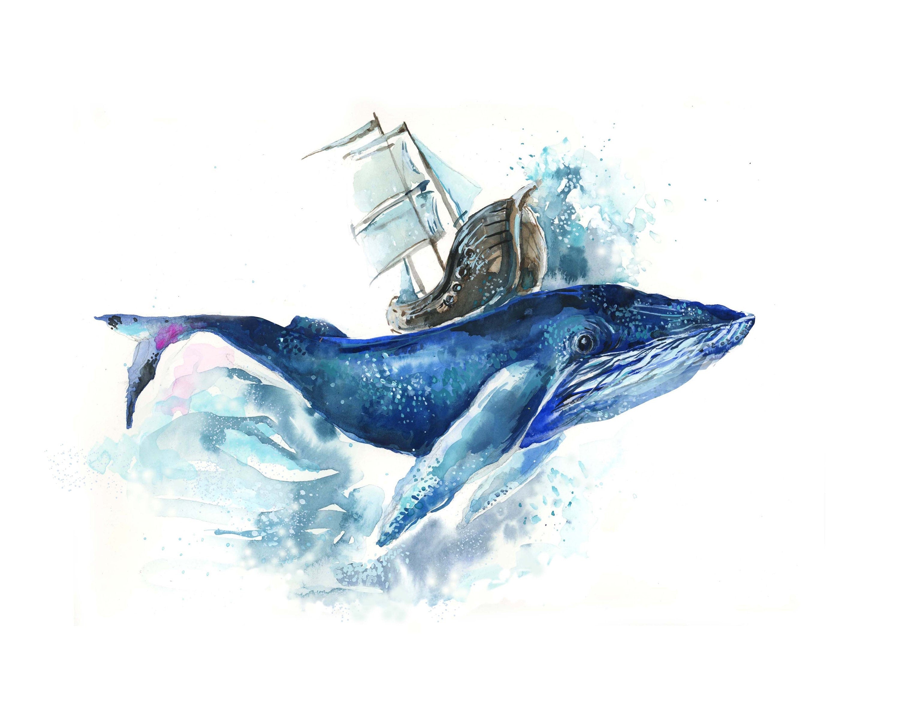 Whale Watercolor Art Print: Nautical Nursery Decor