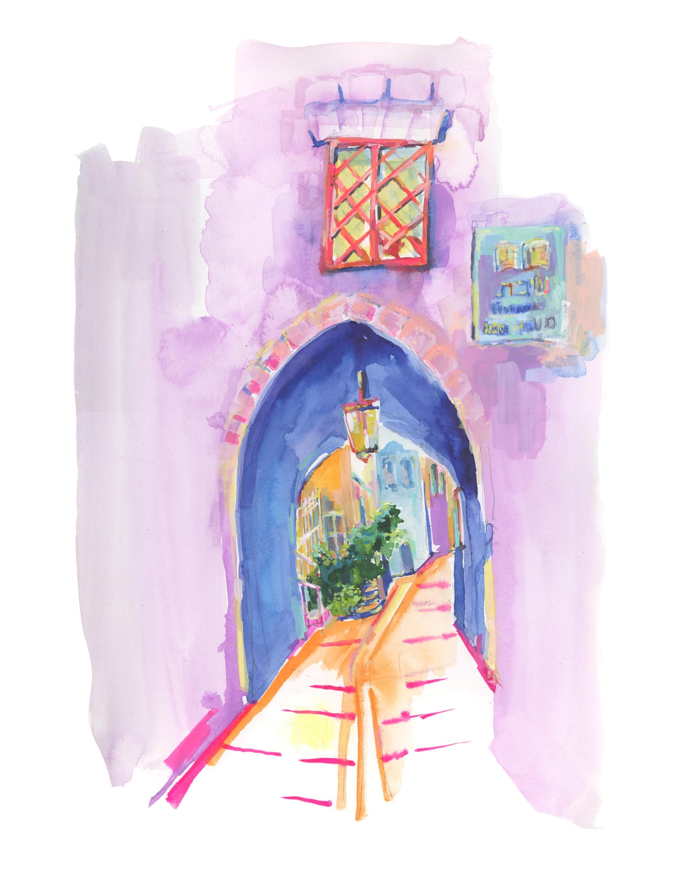 Tzefat I,  Archival Art Print, Watercolor Painting
