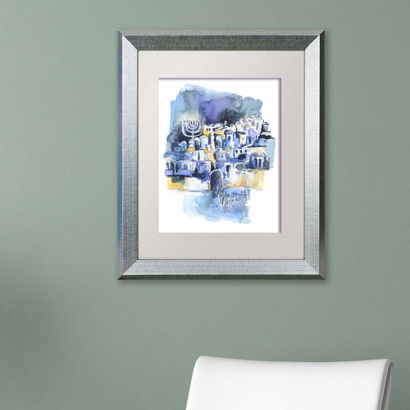 Blue Jerusalem, Watercolor Art Print of Israel, Judaica Wall Art, Signed Giclee