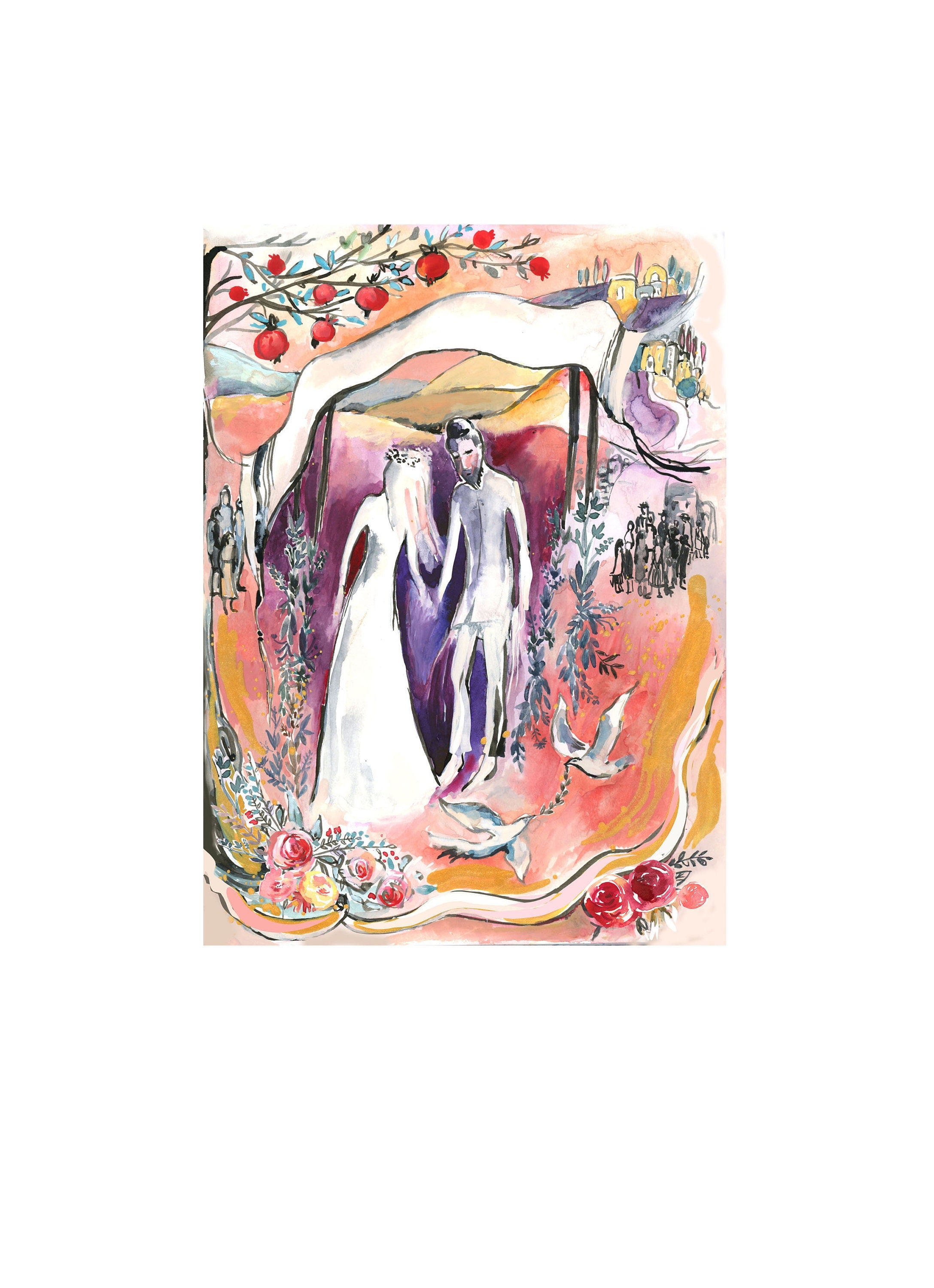 Jewish Wedding Chuppah Art Print: Whimsical Israel Theme