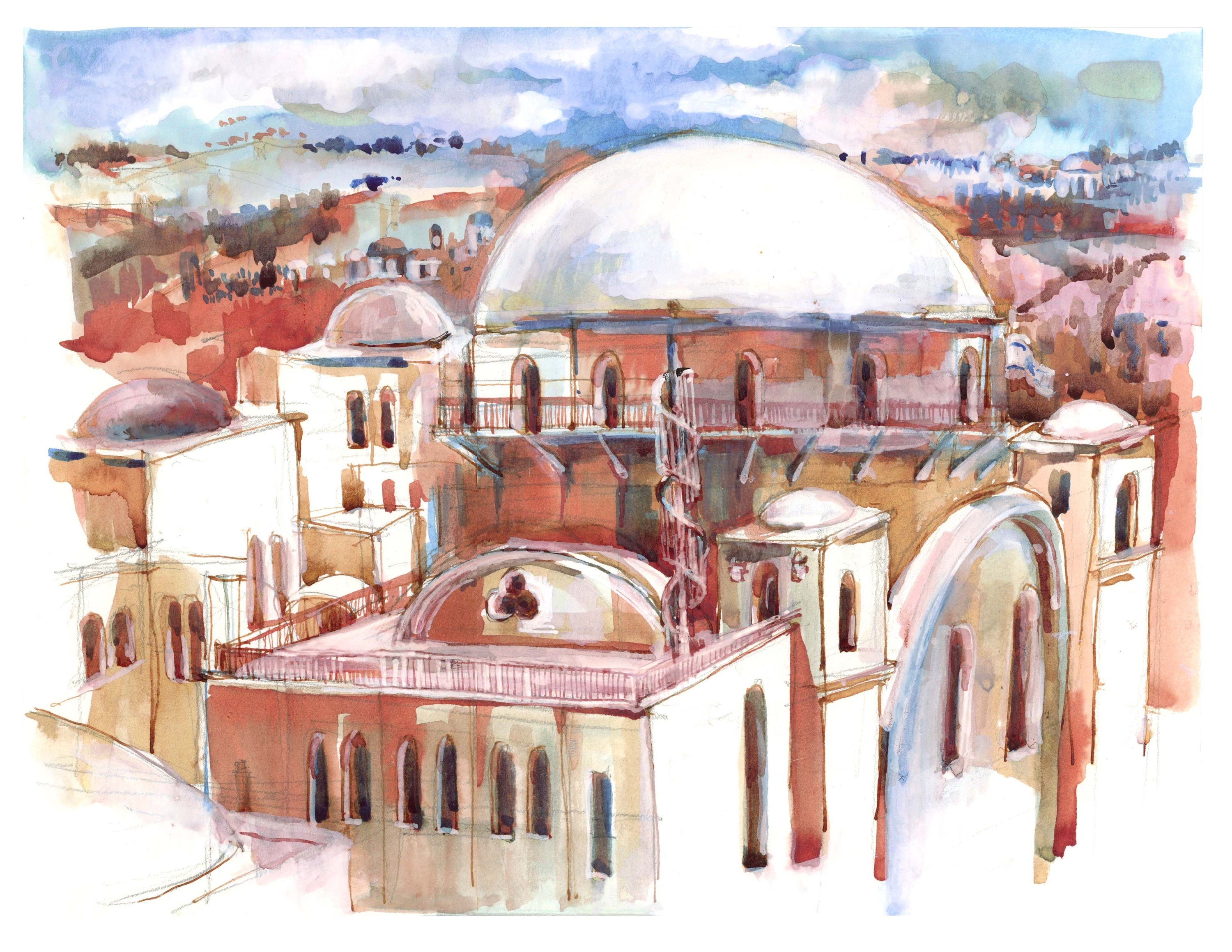 Hurva Synagogue Art Print: Old Jerusalem Watercolor
