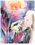 Girl and Elephant Watercolor Print: I Am Safe Giclee Art