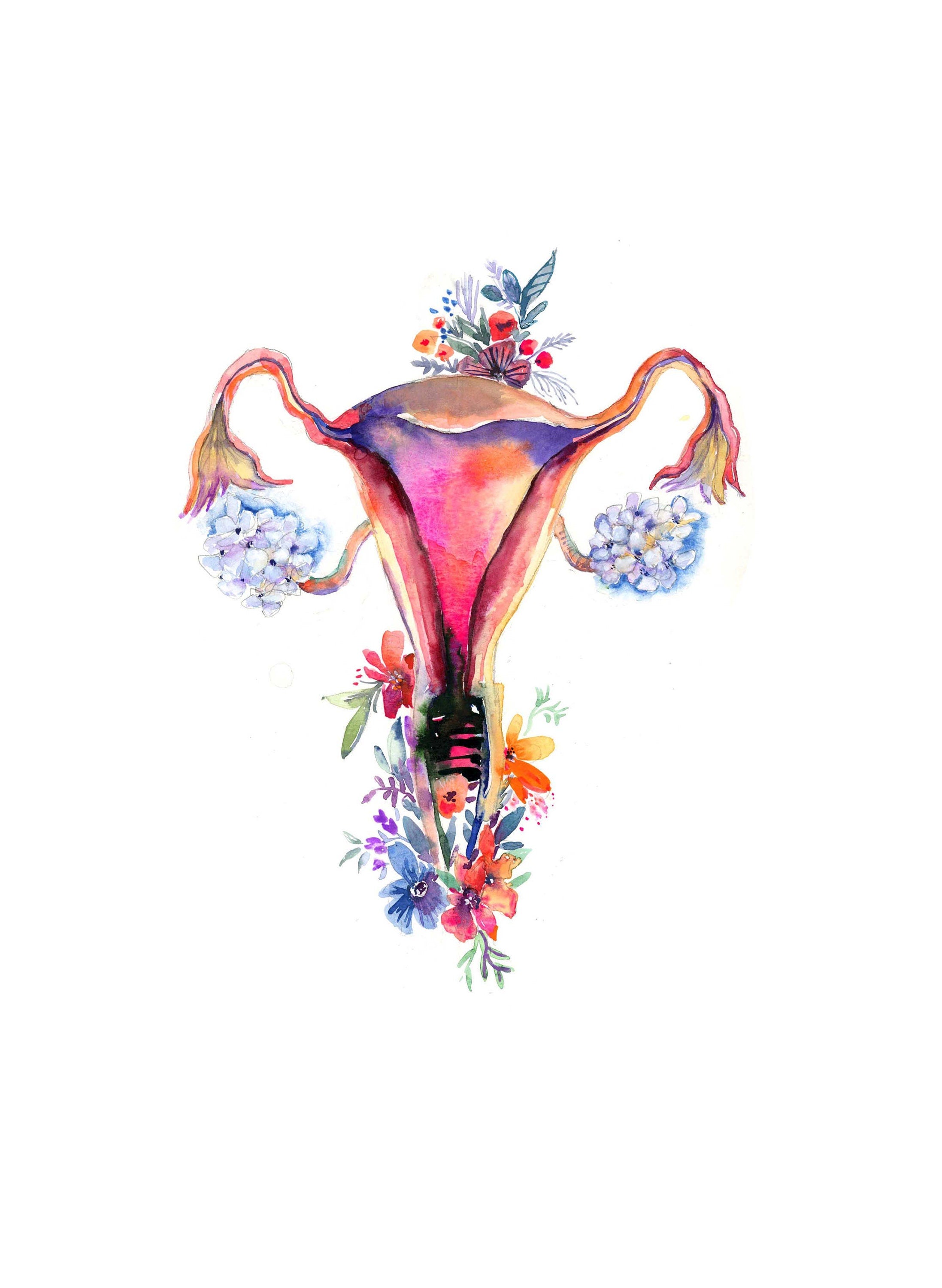 Magical Uterus, Floral Watercolor illustration. Anatomical Organs Art Print, Doctor or Nurse Wall Decor