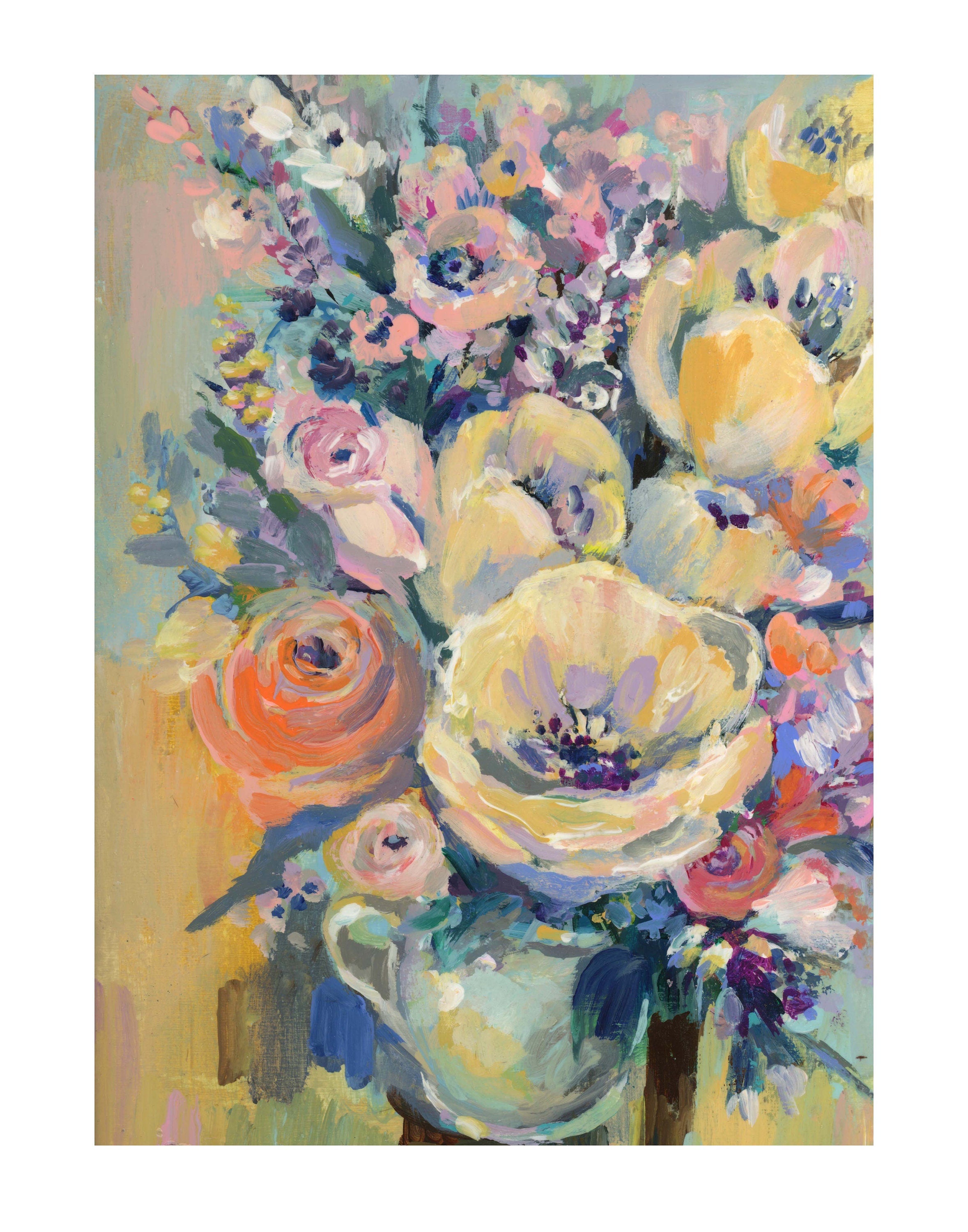 Yellow Tulips Painting: Original Floral Acrylic on Wood Panel